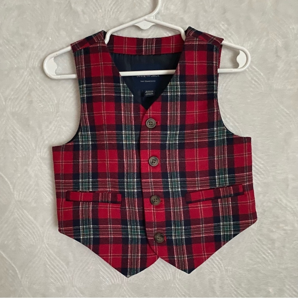 Janie and Jack NWOT Wool Vest Baby Sz 18-24 Months Red Plaid